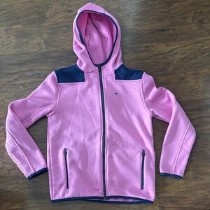 Vineyard Vines Girls Pink Hooded Fleece with Navy Accents